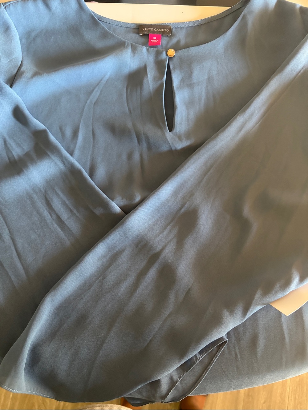 Vince Camuto Dutch Tile Blue Blouse with Keyhole Detail